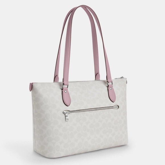 🎀 Coach NWT Chalk & MauveGallery Tote In Signature Canvas with Silver Hardware - Picture 2 of 9